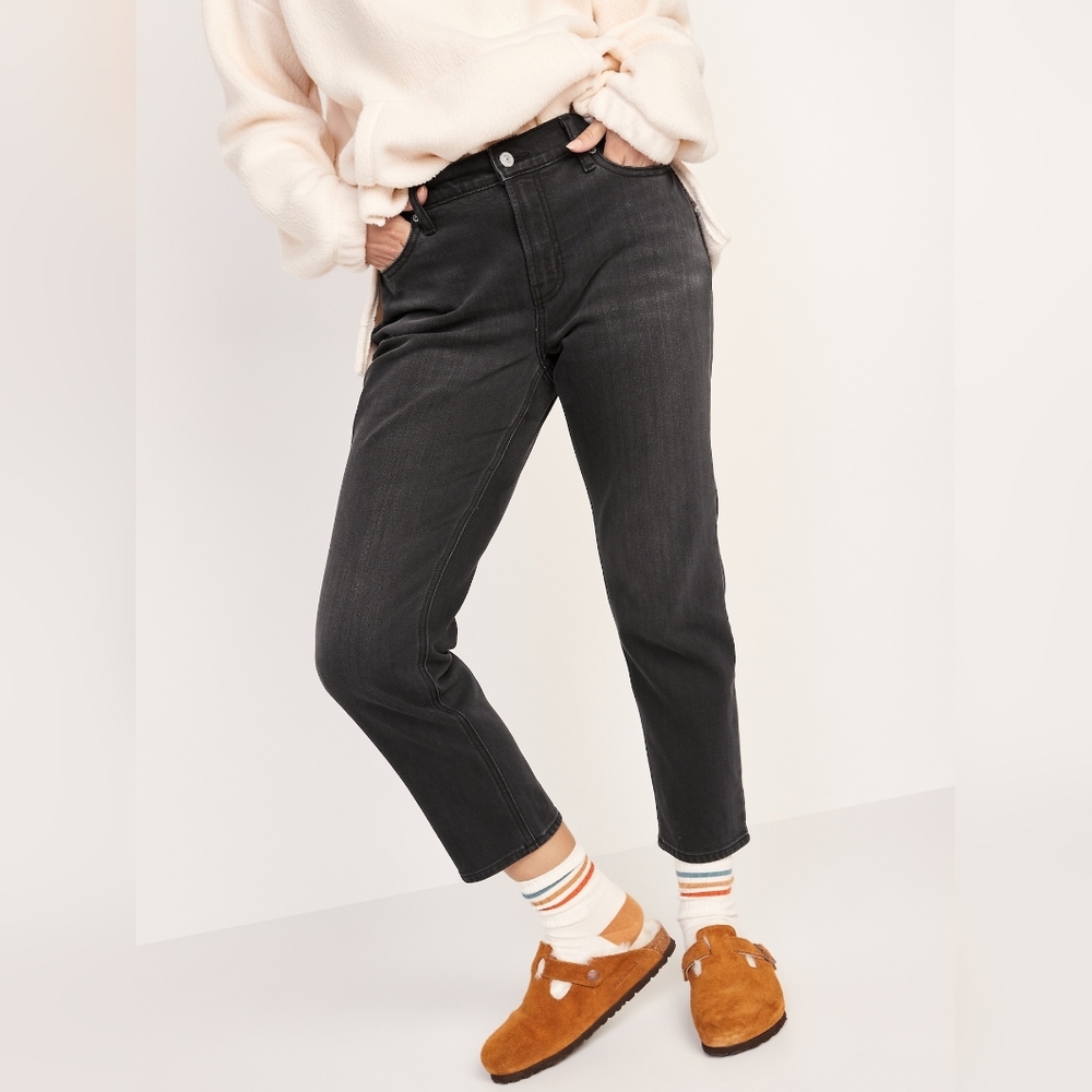 Old Navy Mid-Rise Built-In Warm Black-Wash Boyfriend Jeans
